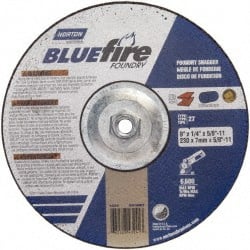 Norton - 20 Grit, 9" Wheel Diam, 1/4" Wheel Thickness, Type 27 Depressed Center Wheel - Zirconia Alumina, T Hardness, 6,000 Max RPM, Compatible with Angle Grinder - Exact Tooling