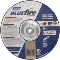 Norton - 20 Grit, 9" Wheel Diam, 1/4" Wheel Thickness, Type 27 Depressed Center Wheel - Zirconia Alumina, T Hardness, 6,000 Max RPM, Compatible with Angle Grinder - Exact Tooling