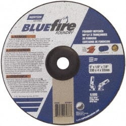 Norton - 24 Grit, 9" Wheel Diam, 1/8" Wheel Thickness, 7/8" Arbor Hole, Type 27 Depressed Center Wheel - Zirconia Alumina/Silicon Carbide Blend, T Hardness, 6,000 Max RPM, Compatible with Angle Grinder - Exact Tooling