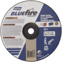 Norton - 24 Grit, 9" Wheel Diam, 1/8" Wheel Thickness, 7/8" Arbor Hole, Type 27 Depressed Center Wheel - Zirconia Alumina/Silicon Carbide Blend, T Hardness, 6,000 Max RPM, Compatible with Angle Grinder - Exact Tooling