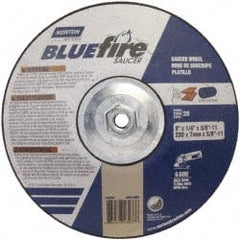 Norton - 24 Grit, 9" Wheel Diam, 1/4" Wheel Thickness, Type 27 Depressed Center Wheel - Zirconia Alumina, S Hardness, 6,000 Max RPM, Compatible with Angle Grinder - Exact Tooling