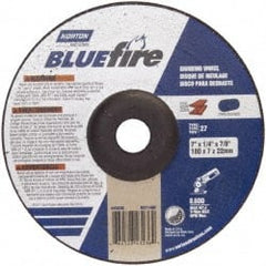 Norton - 24 Grit, 7" Wheel Diam, 1/4" Wheel Thickness, 7/8" Arbor Hole, Type 27 Depressed Center Wheel - Zirconia Alumina, S Hardness, 8,600 Max RPM, Compatible with Angle Grinder - Exact Tooling