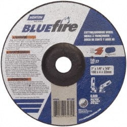 Norton - 30 Grit, 7" Wheel Diam, 1/8" Wheel Thickness, 7/8" Arbor Hole, Type 27 Depressed Center Wheel - Zirconia Alumina, U Hardness, 8,600 Max RPM, Compatible with Angle Grinder - Exact Tooling