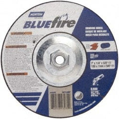 Norton - 30 Grit, 7" Wheel Diam, 1/8" Wheel Thickness, Type 27 Depressed Center Wheel - Zirconia Alumina, U Hardness, 8,600 Max RPM, Compatible with Angle Grinder - Exact Tooling