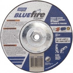 Norton - 24 Grit, 7" Wheel Diam, 1/8" Wheel Thickness, Type 27 Depressed Center Wheel - Zirconia Alumina/Silicon Carbide Blend, T Hardness, 8,600 Max RPM, Compatible with Angle Grinder - Exact Tooling