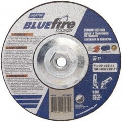 Norton - 24 Grit, 7" Wheel Diam, 1/8" Wheel Thickness, Type 27 Depressed Center Wheel - Zirconia Alumina/Silicon Carbide Blend, T Hardness, 8,600 Max RPM, Compatible with Angle Grinder - Exact Tooling