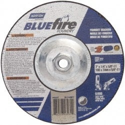 Norton - 20 Grit, 7" Wheel Diam, 1/4" Wheel Thickness, Type 27 Depressed Center Wheel - Zirconia Alumina/Silicon Carbide Blend, T Hardness, 8,600 Max RPM, Compatible with Angle Grinder - Exact Tooling