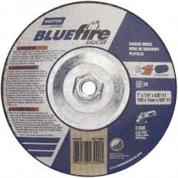 Norton - 24 Grit, 7" Wheel Diam, 1/4" Wheel Thickness, Type 28 Depressed Center Wheel - Zirconia Alumina, S Hardness, 8,600 Max RPM, Compatible with Angle Grinder - Exact Tooling