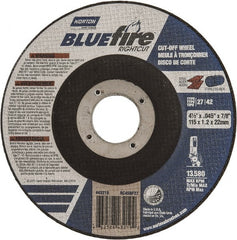 Norton - 24 Grit, 4-1/2" Wheel Diam, 1/16" Wheel Thickness, 7/8" Arbor Hole, Type 27 Depressed Center Wheel - Zirconia Alumina, R Hardness, 13,580 Max RPM, Compatible with Angle Grinder - Exact Tooling