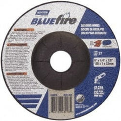 Norton - 24 Grit, 5" Wheel Diam, 1/4" Wheel Thickness, 7/8" Arbor Hole, Type 27 Depressed Center Wheel - Zirconia Alumina, S Hardness, 12,225 Max RPM, Compatible with Angle Grinder - Exact Tooling