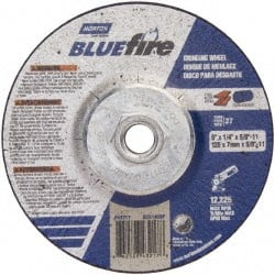 Norton - 24 Grit, 5" Wheel Diam, 1/4" Wheel Thickness, Type 27 Depressed Center Wheel - Zirconia Alumina, S Hardness, 12,225 Max RPM, Compatible with Angle Grinder - Exact Tooling