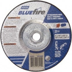 Norton - 30 Grit, 5" Wheel Diam, 1/8" Wheel Thickness, Type 27 Depressed Center Wheel - Zirconia Alumina, U Hardness, 12,225 Max RPM, Compatible with Angle Grinder - Exact Tooling