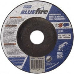 Norton - 24 Grit, 4-1/2" Wheel Diam, 1/4" Wheel Thickness, 7/8" Arbor Hole, Type 27 Depressed Center Wheel - Zirconia Alumina, S Hardness, 13,580 Max RPM, Compatible with Angle Grinder - Exact Tooling