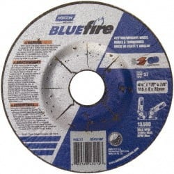 Norton - 30 Grit, 4-1/2" Wheel Diam, 1/8" Wheel Thickness, 7/8" Arbor Hole, Type 27 Depressed Center Wheel - Zirconia Alumina, U Hardness, 13,580 Max RPM, Compatible with Angle Grinder - Exact Tooling