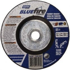 Norton - 24 Grit, 4-1/2" Wheel Diam, 1/4" Wheel Thickness, Type 27 Depressed Center Wheel - Zirconia Alumina/Silicon Carbide Blend, T Hardness, 13,580 Max RPM, Compatible with Angle Grinder - Exact Tooling