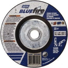 Norton - 24 Grit, 4-1/2" Wheel Diam, 1/8" Wheel Thickness, Type 27 Depressed Center Wheel - Zirconia Alumina/Silicon Carbide Blend, T Hardness, 13,580 Max RPM, Compatible with Angle Grinder - Exact Tooling