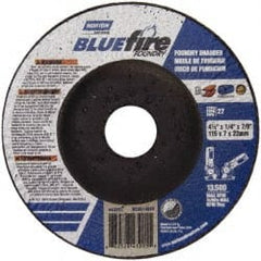 Norton - 24 Grit, 4-1/2" Wheel Diam, 1/4" Wheel Thickness, 7/8" Arbor Hole, Type 27 Depressed Center Wheel - Zirconia Alumina/Silicon Carbide Blend, T Hardness, 13,580 Max RPM, Compatible with Angle Grinder - Exact Tooling