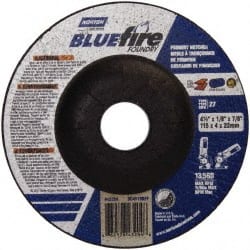 Norton - 24 Grit, 4-1/2" Wheel Diam, 1/8" Wheel Thickness, 7/8" Arbor Hole, Type 27 Depressed Center Wheel - Zirconia Alumina/Silicon Carbide Blend, T Hardness, 13,580 Max RPM, Compatible with Angle Grinder - Exact Tooling