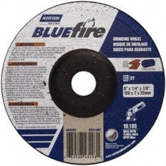 Norton - 24 Grit, 6" Wheel Diam, 1/4" Wheel Thickness, 7/8" Arbor Hole, Type 27 Depressed Center Wheel - Zirconia Alumina, S Hardness, 10,185 Max RPM, Compatible with Angle Grinder - Exact Tooling