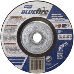 Norton - 24 Grit, 4-1/2" Wheel Diam, 1/4" Wheel Thickness, Type 27 Depressed Center Wheel - Zirconia Alumina, S Hardness, 13,580 Max RPM, Compatible with Angle Grinder - Exact Tooling