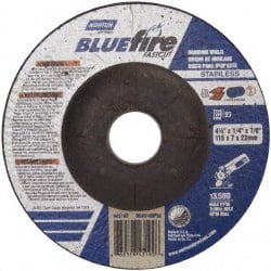 Norton - 24 Grit, 4-1/2" Wheel Diam, 1/4" Wheel Thickness, 7/8" Arbor Hole, Type 27 Depressed Center Wheel - Zirconia Alumina, S Hardness, 13,580 Max RPM, Compatible with Angle Grinder - Exact Tooling