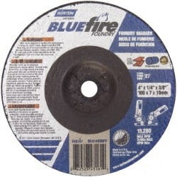 Norton - 24 Grit, 4" Wheel Diam, 1/4" Wheel Thickness, 3/8" Arbor Hole, Type 27 Depressed Center Wheel - Zirconia Alumina/Silicon Carbide Blend, T Hardness, 15,280 Max RPM, Compatible with Angle Grinder - Exact Tooling