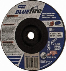 Norton - 30 Grit, 4" Wheel Diam, 1/8" Wheel Thickness, 3/8" Arbor Hole, Type 27 Depressed Center Wheel - Zirconia Alumina, U Hardness, 15,280 Max RPM, Compatible with Angle Grinder - Exact Tooling