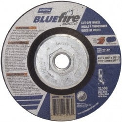 Norton - 36 Grit, 4-1/2" Wheel Diam, 1/16" Wheel Thickness, Type 27 Depressed Center Wheel - Zirconia Alumina, T Hardness, 13,580 Max RPM, Compatible with Angle Grinder - Exact Tooling