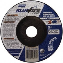 Norton - 24 Grit, 5" Wheel Diam, 1/4" Wheel Thickness, 7/8" Arbor Hole, Type 27 Depressed Center Wheel - Zirconia Alumina, S Hardness, 12,225 Max RPM, Compatible with Angle Grinder - Exact Tooling