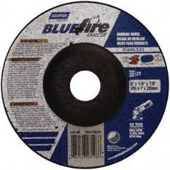 Norton - 24 Grit, 5" Wheel Diam, 1/4" Wheel Thickness, 7/8" Arbor Hole, Type 27 Depressed Center Wheel - Zirconia Alumina, S Hardness, 12,225 Max RPM, Compatible with Angle Grinder - Exact Tooling