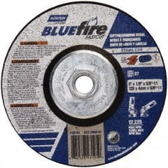 Norton - 24 Grit, 5" Wheel Diam, 1/4" Wheel Thickness, Type 27 Depressed Center Wheel - Zirconia Alumina, S Hardness, 12,225 Max RPM, Compatible with Angle Grinder - Exact Tooling