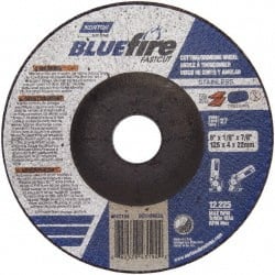 Norton - 30 Grit, 5" Wheel Diam, 1/8" Wheel Thickness, 7/8" Arbor Hole, Type 27 Depressed Center Wheel - Zirconia Alumina, U Hardness, 12,225 Max RPM, Compatible with Angle Grinder - Exact Tooling