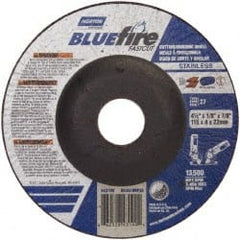 Norton - 30 Grit, 4-1/2" Wheel Diam, 1/8" Wheel Thickness, 7/8" Arbor Hole, Type 27 Depressed Center Wheel - Zirconia Alumina, T Hardness, 13,580 Max RPM, Compatible with Angle Grinder - Exact Tooling