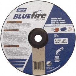 Norton - 24 Grit, 9" Wheel Diam, 1/4" Wheel Thickness, 7/8" Arbor Hole, Type 27 Depressed Center Wheel - Zirconia Alumina, S Hardness, 6,600 Max RPM, Compatible with Angle Grinder - Exact Tooling