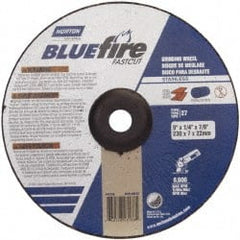 Norton - 24 Grit, 9" Wheel Diam, 1/4" Wheel Thickness, 7/8" Arbor Hole, Type 27 Depressed Center Wheel - Zirconia Alumina, S Hardness, 6,600 Max RPM, Compatible with Angle Grinder - Exact Tooling