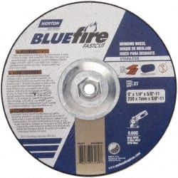 Norton - 24 Grit, 9" Wheel Diam, 1/4" Wheel Thickness, Type 27 Depressed Center Wheel - Zirconia Alumina, S Hardness, 6,600 Max RPM, Compatible with Angle Grinder - Exact Tooling