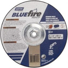 Norton - 24 Grit, 9" Wheel Diam, 1/4" Wheel Thickness, Type 27 Depressed Center Wheel - Zirconia Alumina, S Hardness, 6,600 Max RPM, Compatible with Angle Grinder - Exact Tooling