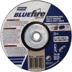 Norton - 30 Grit, 6" Wheel Diam, 1/8" Wheel Thickness, Type 27 Depressed Center Wheel - Zirconia Alumina, U Hardness, 10,185 Max RPM, Compatible with Angle Grinder - Exact Tooling