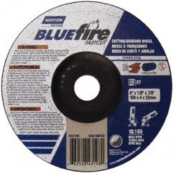 Norton - 30 Grit, 6" Wheel Diam, 1/8" Wheel Thickness, 7/8" Arbor Hole, Type 27 Depressed Center Wheel - Zirconia Alumina, U Hardness, 10,185 Max RPM, Compatible with Angle Grinder - Exact Tooling