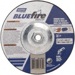 Norton - 24 Grit, 7" Wheel Diam, 1/4" Wheel Thickness, Type 27 Depressed Center Wheel - Zirconia Alumina, S Hardness, 8,600 Max RPM, Compatible with Angle Grinder - Exact Tooling