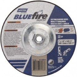 Norton - 30 Grit, 7" Wheel Diam, 1/8" Wheel Thickness, Type 27 Depressed Center Wheel - Zirconia Alumina, T Hardness, 8,600 Max RPM, Compatible with Angle Grinder - Exact Tooling