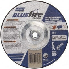 Norton - 30 Grit, 7" Wheel Diam, 1/8" Wheel Thickness, Type 27 Depressed Center Wheel - Zirconia Alumina, T Hardness, 8,600 Max RPM, Compatible with Angle Grinder - Exact Tooling