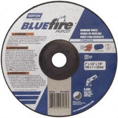 Norton - 24 Grit, 7" Wheel Diam, 1/4" Wheel Thickness, 7/8" Arbor Hole, Type 27 Depressed Center Wheel - Zirconia Alumina, S Hardness, 8,600 Max RPM, Compatible with Angle Grinder - Exact Tooling