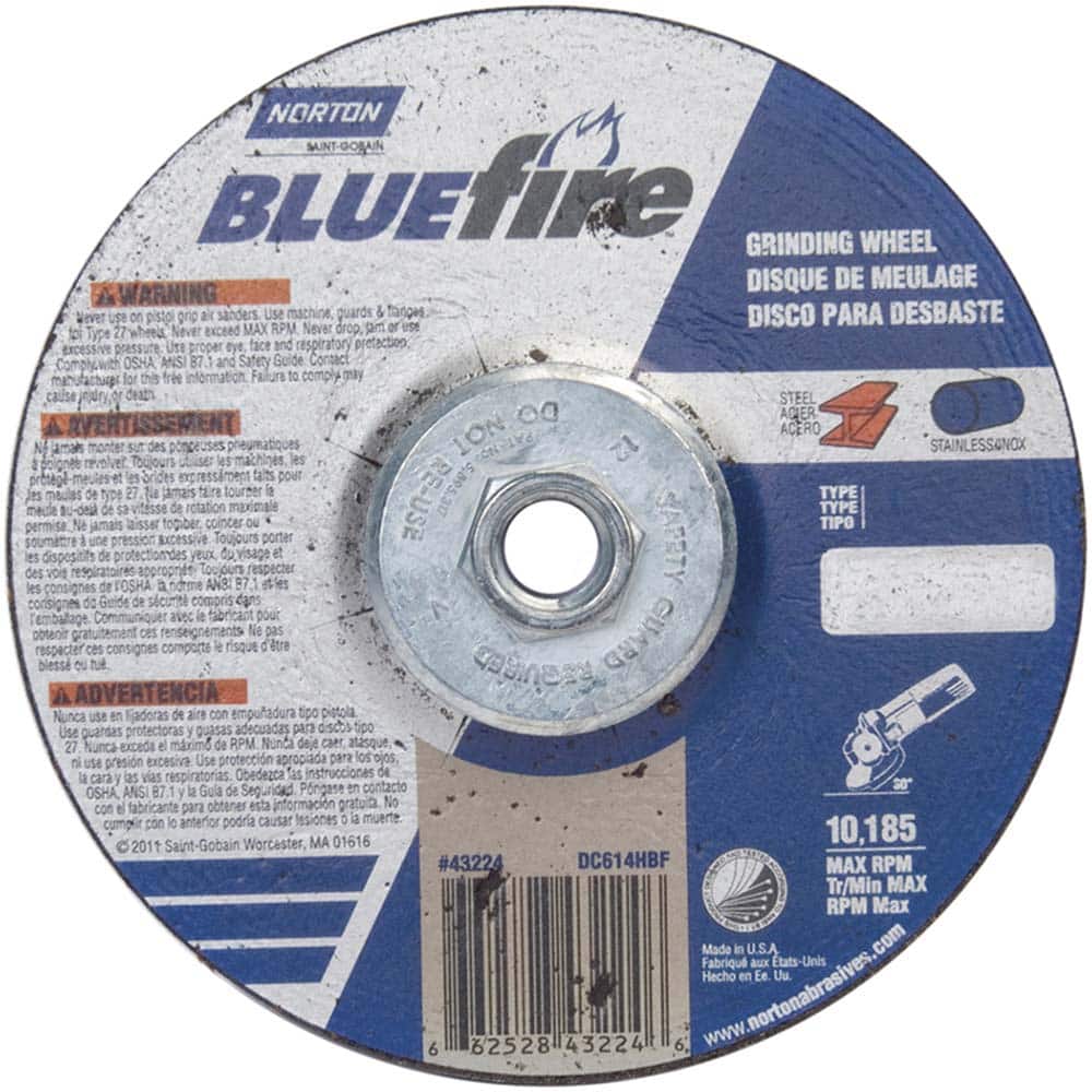 Norton - 24 Grit, 6" Wheel Diam, 1/4" Wheel Thickness, Type 27 Depressed Center Wheel - Exact Tooling