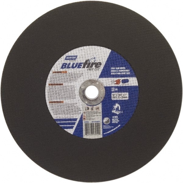Norton - 14" 36 Grit Zirconia Alumina Cutoff Wheel - 7/64" Thick, 1" Arbor, 4,365 Max RPM, Use with Stationary Tools - Exact Tooling