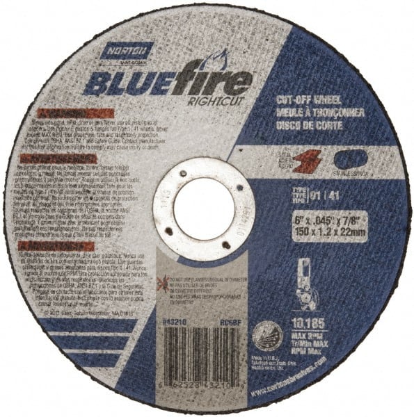 Norton - 6" 36 Grit Zirconia Alumina Cutoff Wheel - 1/16" Thick, 7/8" Arbor, 10,185 Max RPM, Use with Angle Grinders - Exact Tooling