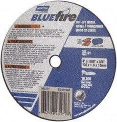 Norton - 4" 46 Grit Zirconia Alumina Cutoff Wheel - 0.035" Thick, 3/8" Arbor, 19,100 Max RPM, Use with Angle Grinders - Exact Tooling