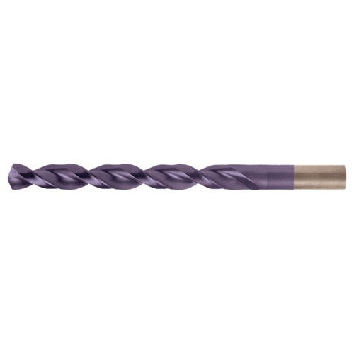 #10 RHS / RHC HSS-CO 8% (M42) 135 Degree Split Point Q-Cobalt Wide Land Parabolic Jobber Drill - TiAlN - Exact Tooling