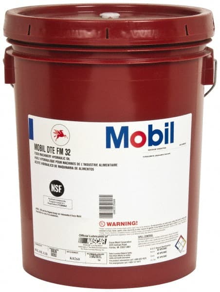Mobil - 5 Gal Pail Mineral Hydraulic Oil - ISO 32, 31.9 cSt at 40°C & 5.5 cSt at 100°F, Food Grade - Exact Tooling