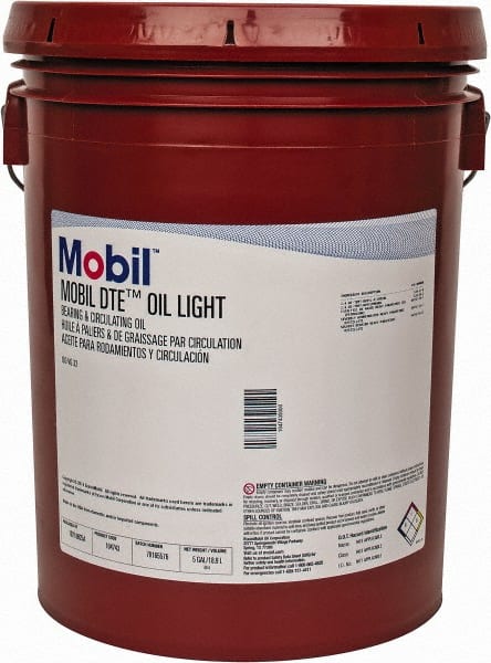 Mobil - 5 Gal Pail Mineral Circulating Oil - SAE 10, ISO 32, 31 cSt at 40°C & 5.5 cSt at 100°F - Exact Tooling